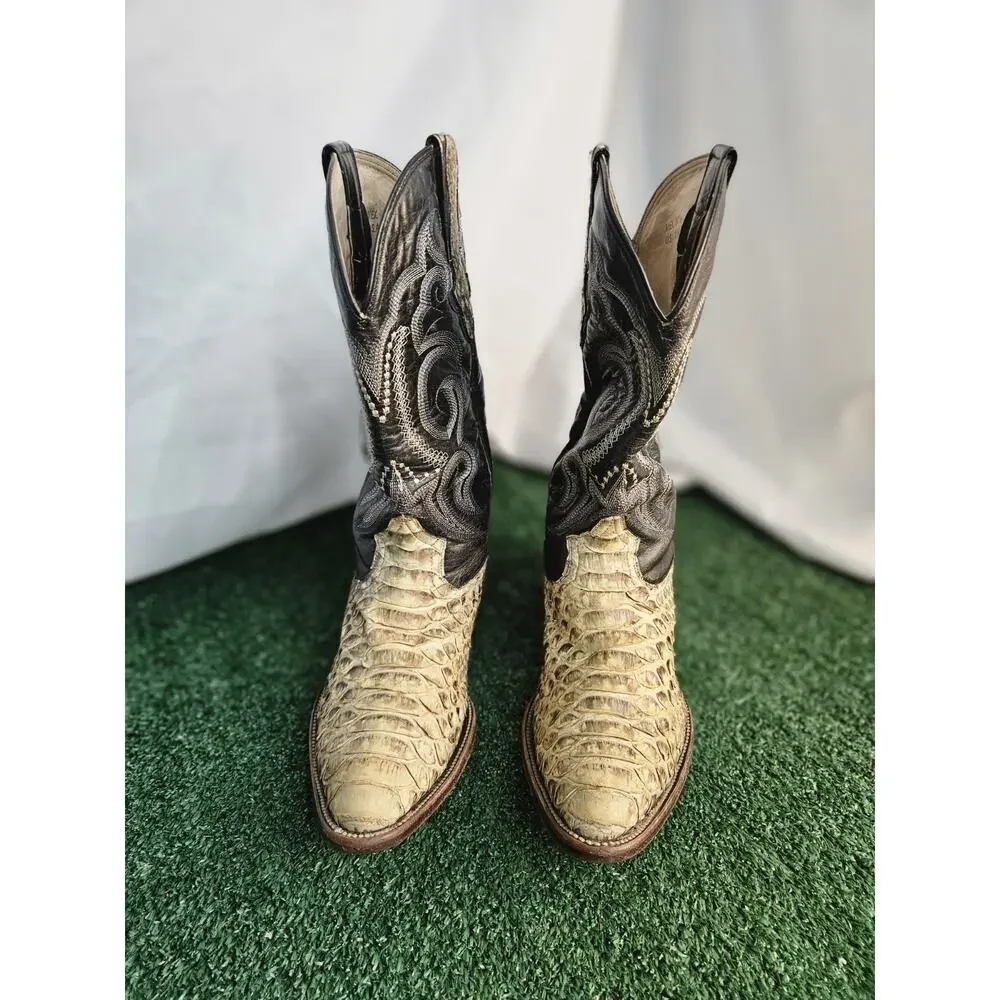 Men's El Cadaffy Snake Skin Embroidered Cowboy Western Boots Size 9.5 D Mex 27.5